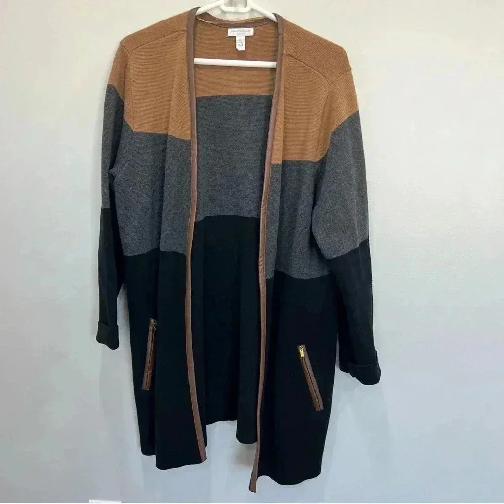 Charter Club Long Cardigan Sweater w Faux Leather Trim Sz 2X